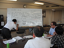 討議の内容をホワイトボードに書き込む